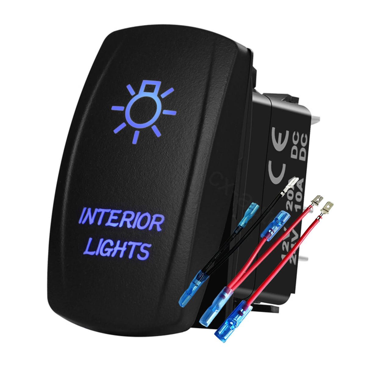 12V 24V Boat Trim Tabs Switch (ON)-OFF-(ON) Momentary Rocker Switch Waterproof Blue Light ON-OFF Toggle Switch With Harness