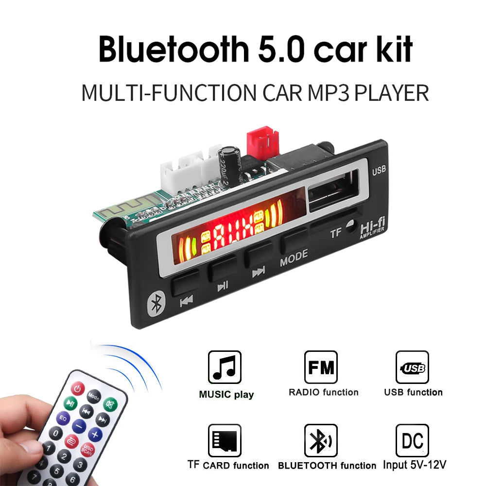 Bluetooth 5.0 WMA MP3 Decoder Board Wireless Car Radio Module Support USB TF FM Music Player with Color Screen Car Accessories