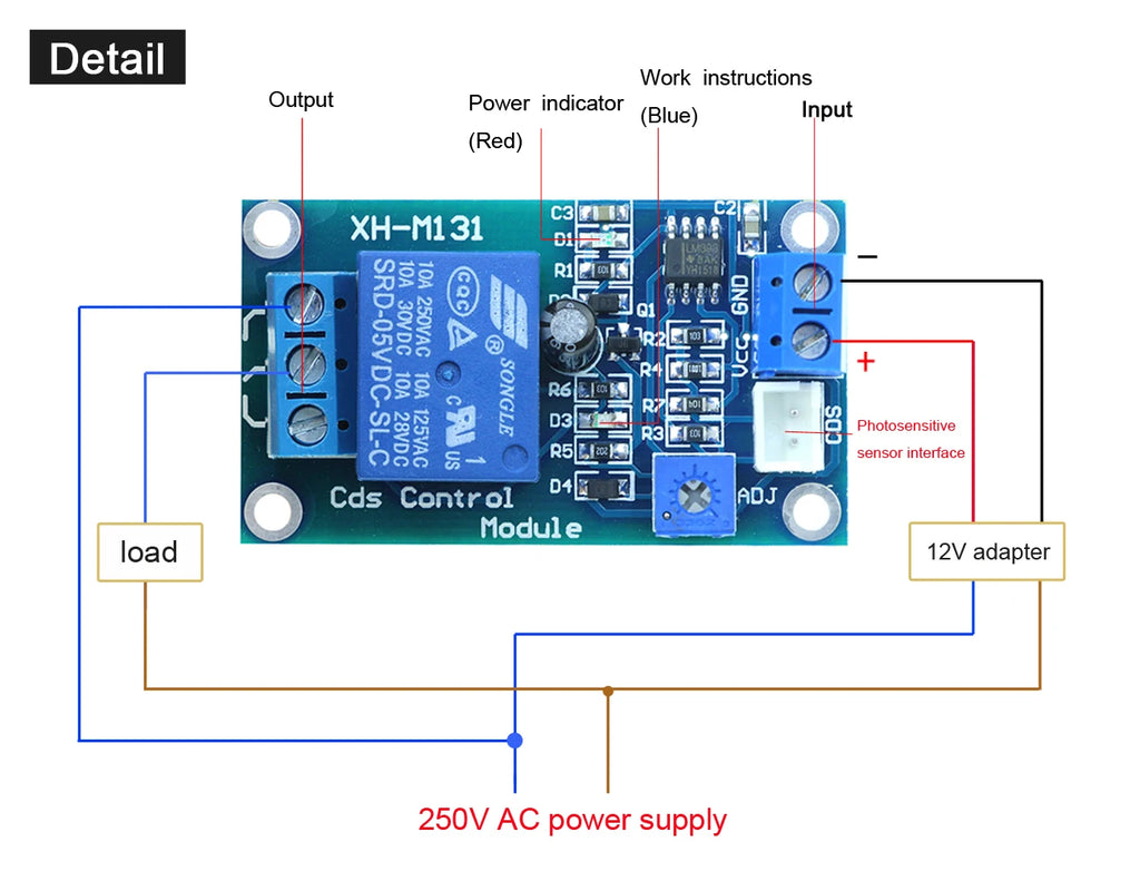 XH-M131 DC 5V / 12V Light Control Switch Photoresistor Relay Module Detection Sensor 10A Brightness Automatic Control Module