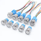 10PCS 16mm 19mm Metal Power Switch Button Flat Round LED Lamp Light Waterproof Latching /Self-reset Button Car Start Switch 12V