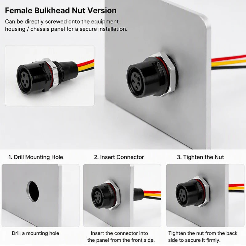 5PCS M12 Metal Panel Mount Connector IP65 Waterproof 2 3 4 5 6 8 Pin Male Female Socket Plug Pigtail Wire Industrial Cable