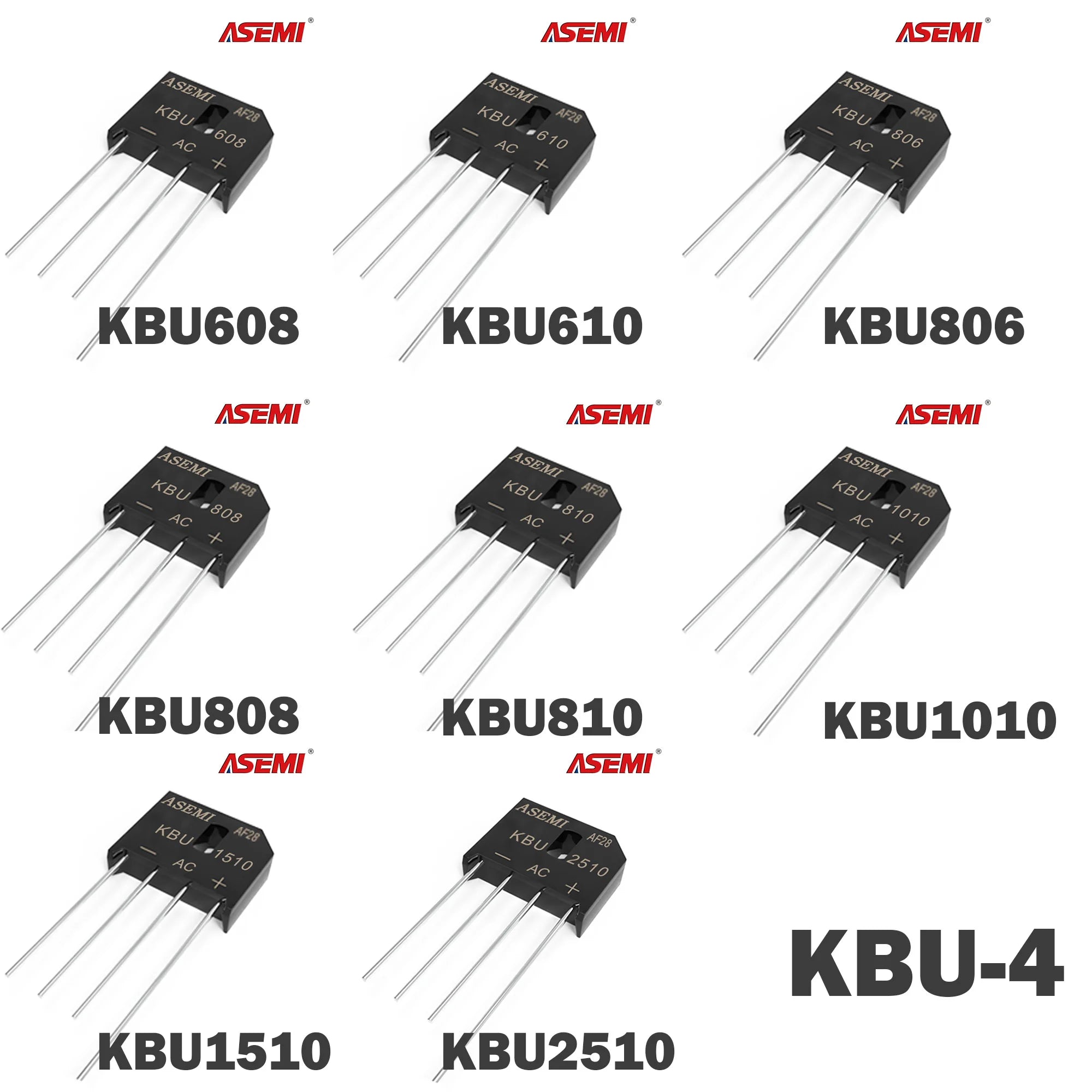 5PCS KBU608 KBU610 KBU806 KBU808 KBU810 KBU1010 KBU1510 KBU2510 Bridge Rectifier 6A 8A 10A 15A 25A 600V 800V 1000V ASEMI