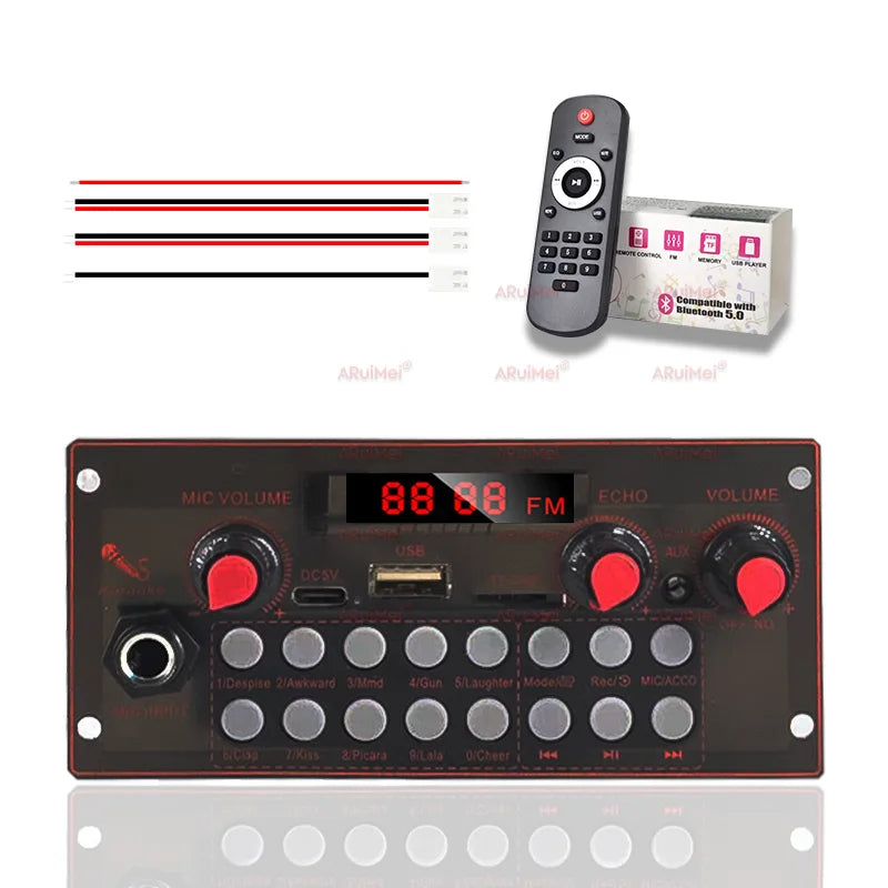 10W Bluetooth 5.0 Amplifier Board, MP3 Decoder Module with USB/AUX/FM Radio/Recording for DIY Speaker