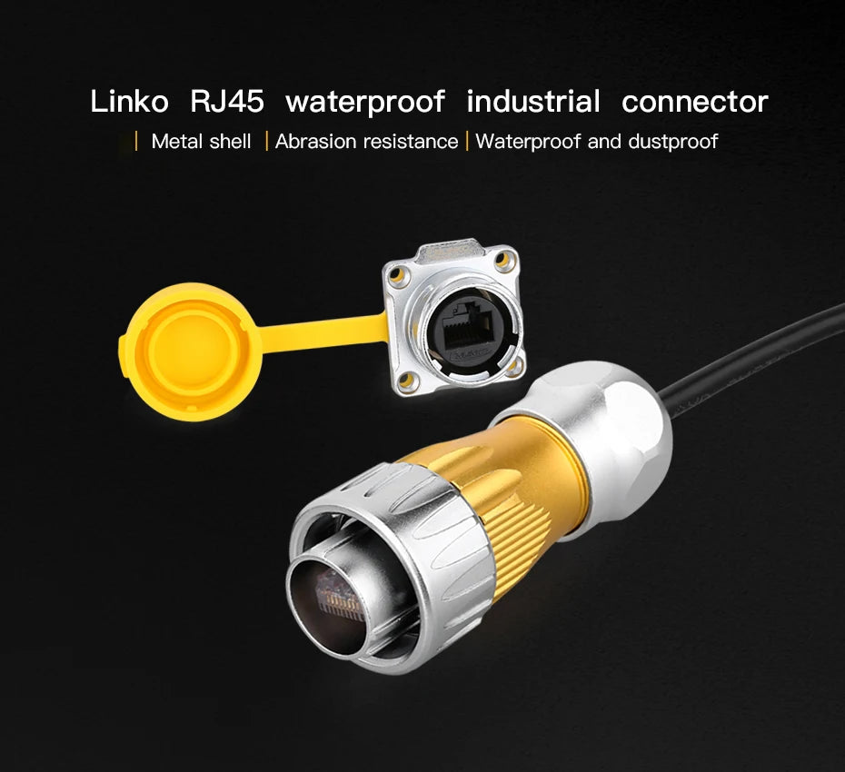 CNLINKO M24 Waterproof IP68 Circular RJ45 Male/Female Set 8P8C Metal Housing Panel Mount for Industrial Ethernet & CCTV Network