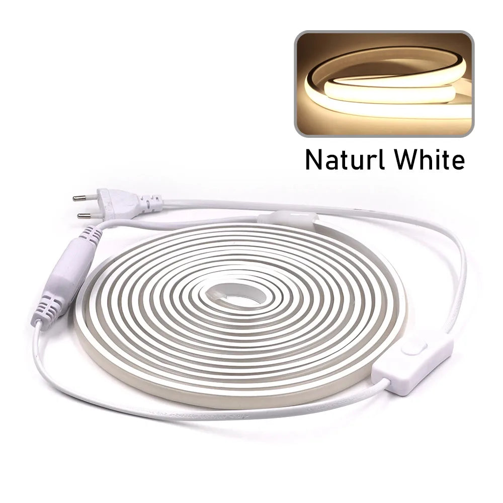 Dimmable COB LED Neon Strip Light 220V Dimmer Switch Power Kit High Density 288 LEDs Linear Lighting IP68 Waterproof Flex Ribbon