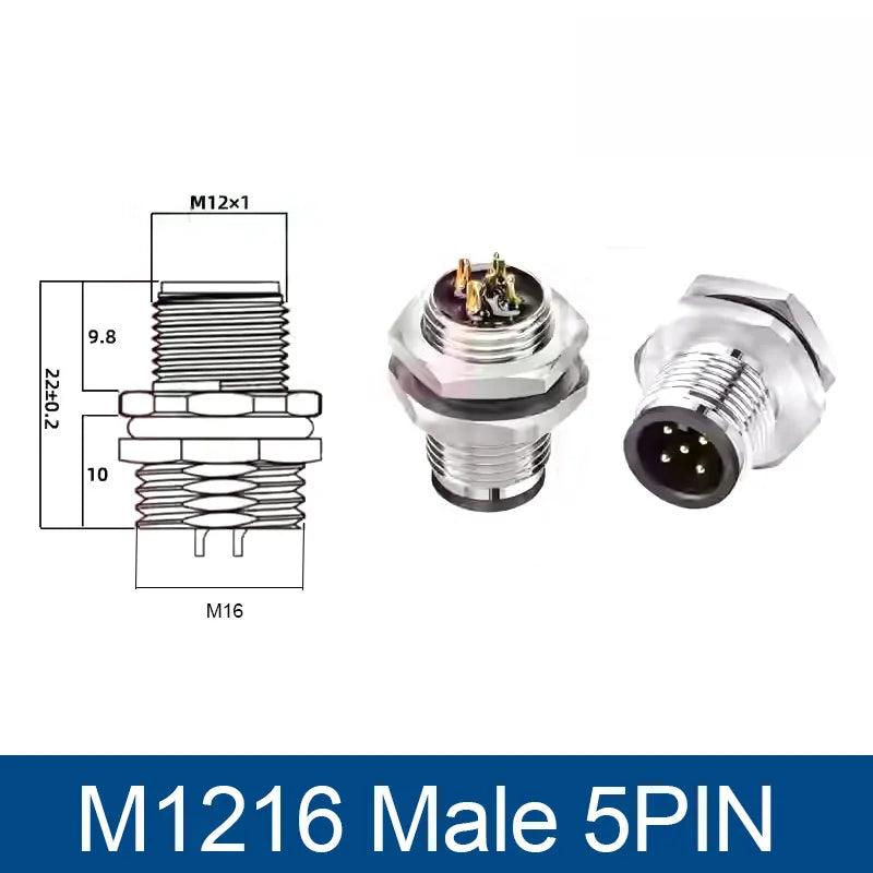 M12 Panel Back Mount Flange Socket Sensor Connector Waterproof Screw Threaded Coupling Male Female 3 4 5 8Pin M1216