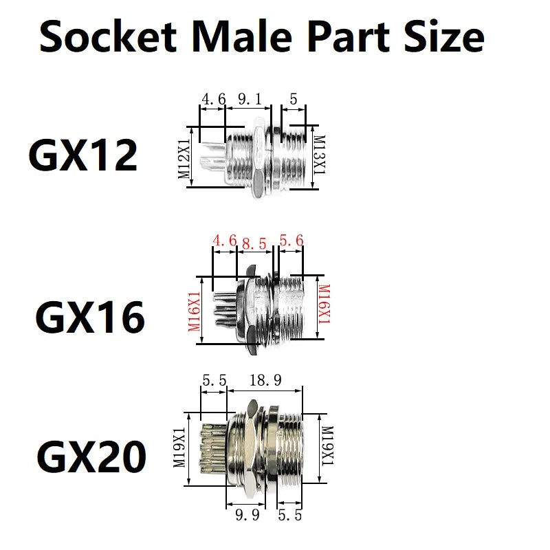 GX12/GX16/GX20 Male Part  Aviation Socket 2/3/4/5/6/7/8/9/10/12/14/15Pin Wire Connector Plug Circular Socket With Dustproof Cap
