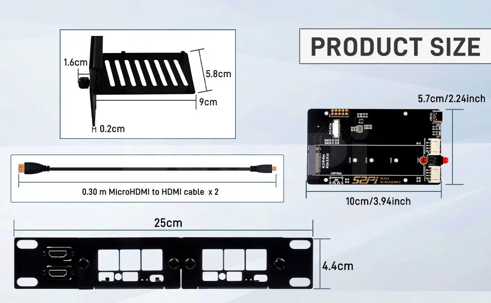DeskPi Rackmate 10-inch 1U Rack Mount with 2 PCIE NVME Boards for Raspberry Pi 5, Supports M.2 NVMe SSDs