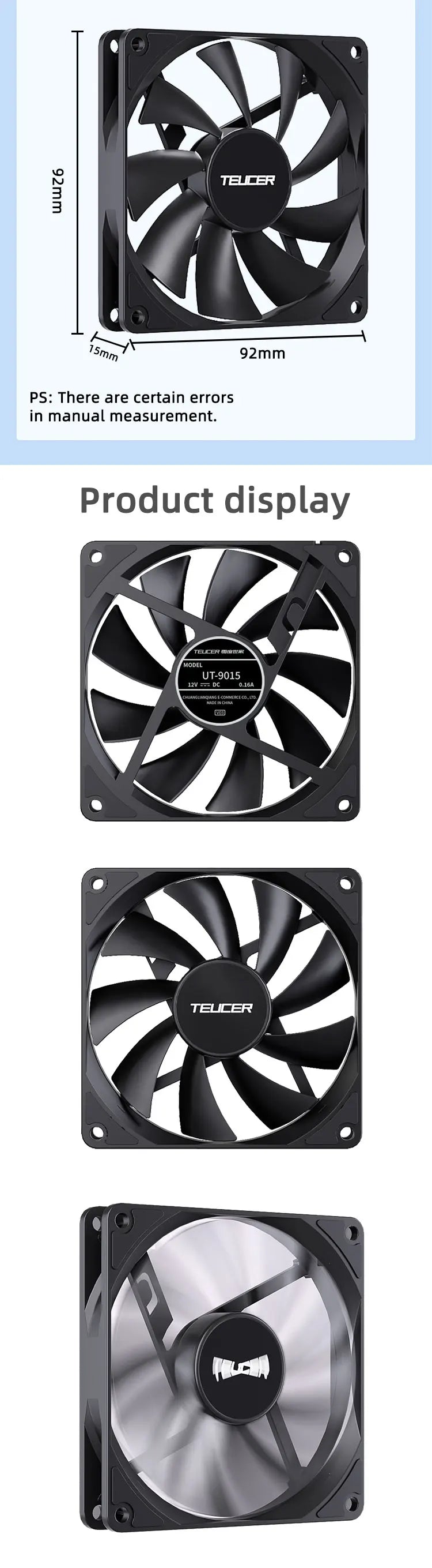 TEUCER 8015 Computer Case Fan 80mm/92mm 4-pin PWM High Airflow Ultra-thin Cooling Fan 1200-3000RPM Cascadable FDB Bearing Fan
