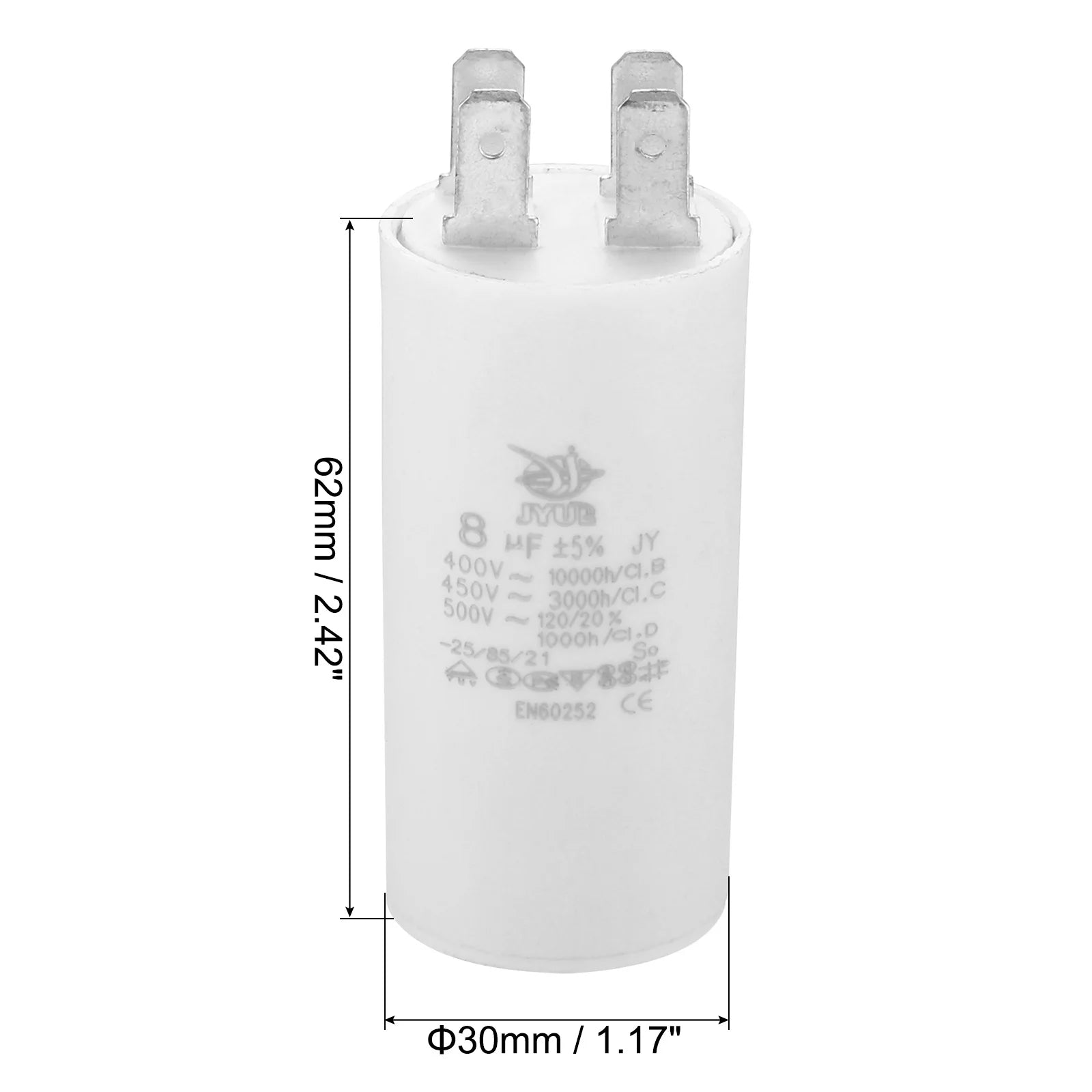 CBB60 8uf-100uf Running Capacitor AC 450V 4 Pins 50/60Hz Double Insert Cylinder Bottom for Air Conditioning Water Pump Fan Motor