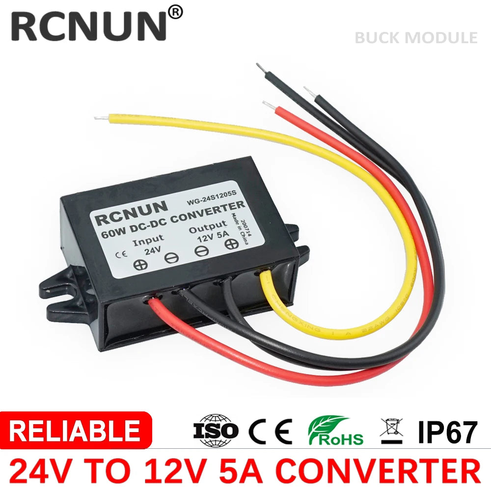 RCNUN 18-90V to 12V 5A 10A 15A 20A DC Converter Step Down Voltage Regulator 24V 36V 48V 60V 72V Transformer Car Power Supply