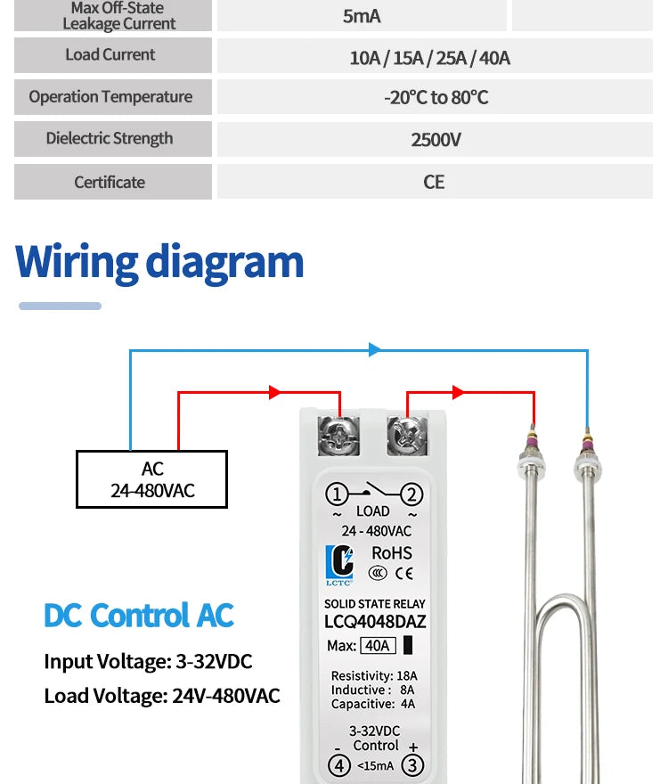 LCTC Solid State Relay DIN Installation DC-AC AC-AC DC-DC Single-Phase Relay With Radiator 10a15a25a40a SSR