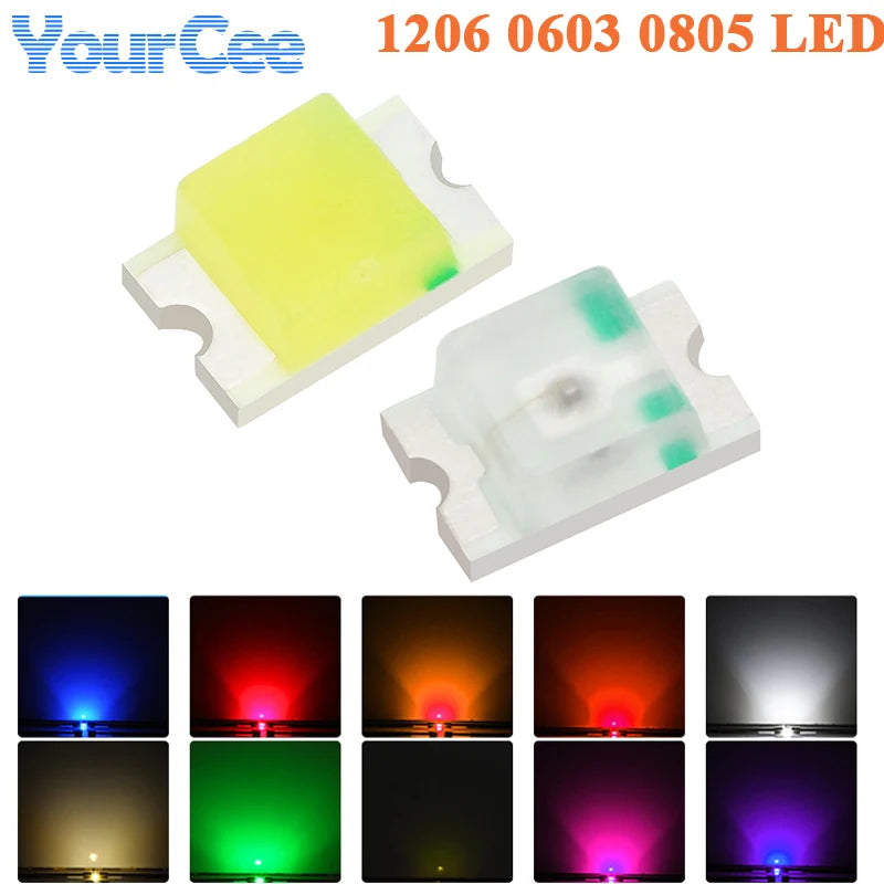 100pcs 0805 0603 1206 SMD LED Ultra Bright Red Blue Yellow White Orange Purple Pink Color Light Diode Emitting Diode Kit DIY