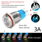 12/16mm Flat LED Illuminated Reset Latching Ring LED Metal Push Button Switch Waterproof On Off with Power Symbol