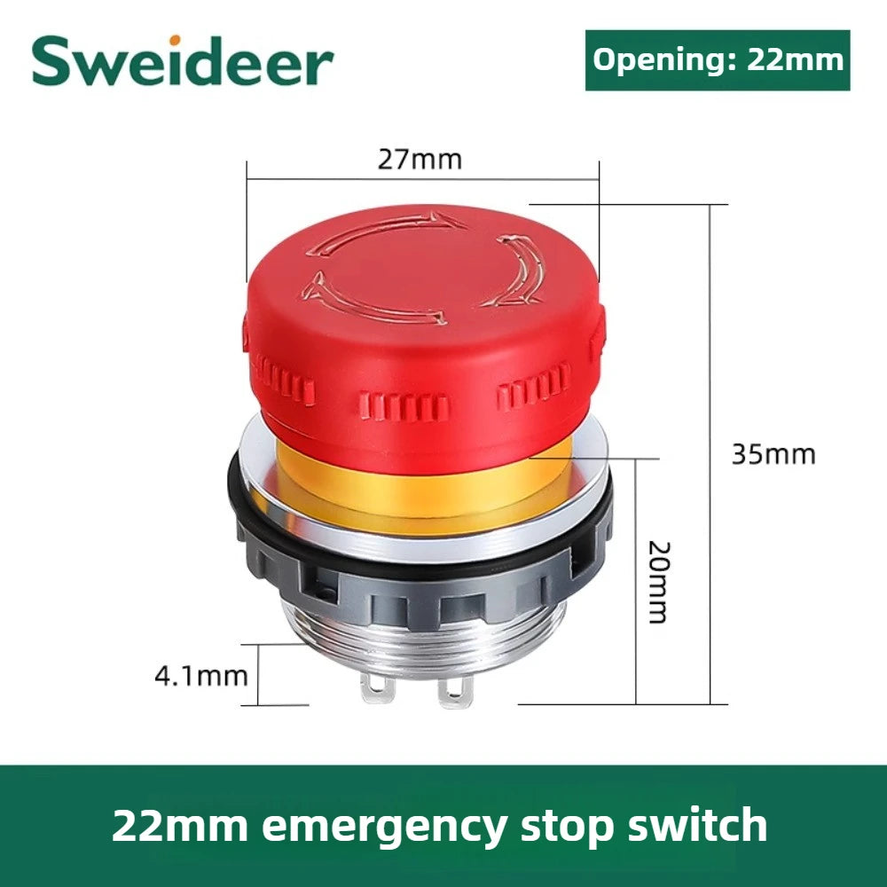 16/22mm Plastic Emergency Stop Power Push Button Switch Anti-slip IP65 Waterproof Mushroom Head Rotation Reset 1NO 1NO1NC