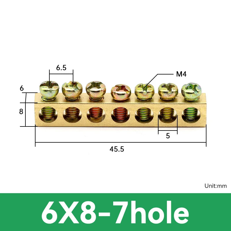 1 PCS Multi Specification Brass Ground Strip 5/6/7/8/9/10/12/15/20 Hole Brass Rod Grounding Terminal Ground Bar Terminal Strip