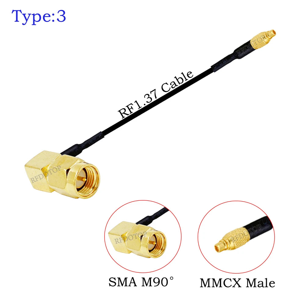 1Pcs RF1.37 Cable SMA Male/Female to MMCX Male 90 Degree Connector 50ohm SMA to MMCX RF Coaxial Extension Jumper OD=1.37 Cable