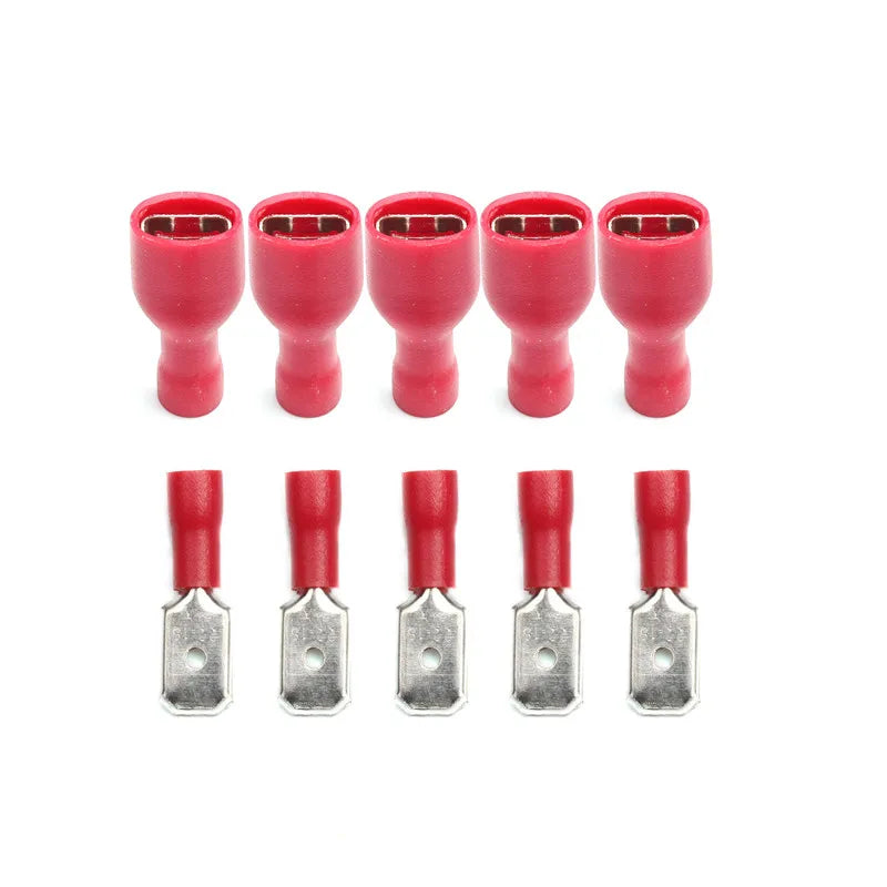 20/50/100Pcs Red + Blue 6.3mm Female Insulated Spade Crimp Terminal Wire Connector For 0.5-2.5mm Electrical Wire Cable Connecors