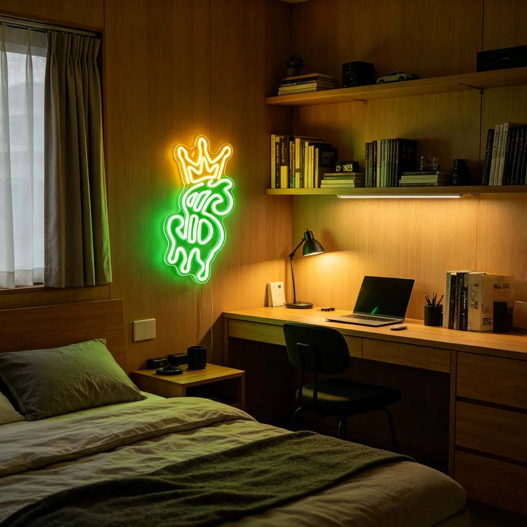 Crown Dripping Dollar LED Neon Sign USB Green Money Symbol Neon Wall Light for Bar Man Cave Bedroom Decor