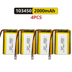 103450 3.7V Li-Po Rechargeable Battery 2000mAh With JST PH 2.0mm Connector for GPS, Cameras & MP3 Gadgets