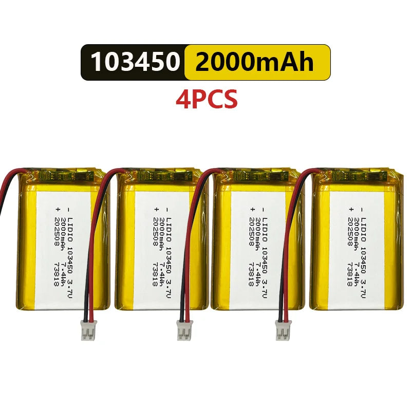 103450 3.7V Li-Po Rechargeable Battery 2000mAh With JST PH 2.0mm Connector for GPS, Cameras & MP3 Gadgets