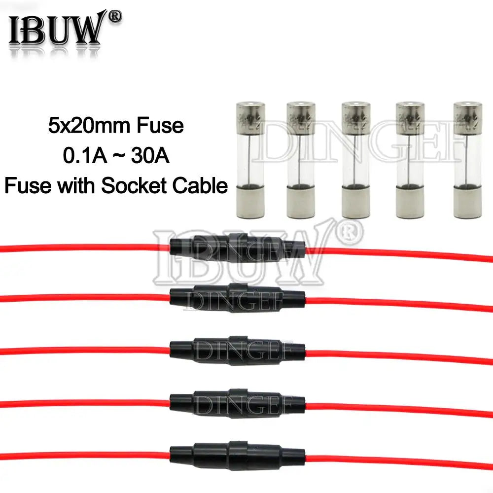 10PCS 5PCS 5*20mm Glass Fuse Holder Screw Type 5X20mm with 5PCS 22AWG Wire Cable 5X20MM Glass Fuse Tube (5PCS+5PCS=10PCS) 5set