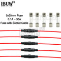 10PCS 5PCS 5*20mm Glass Fuse Holder Screw Type 5X20mm with 5PCS 22AWG Wire Cable 5X20MM Glass Fuse Tube (5PCS+5PCS=10PCS) 5set