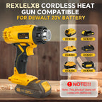 400W 550℃ Cordless Heat Gun for Dewalt 20V Battery with LCD Digital Display Hot Air Gun for Shrink Tubing (No Battery)