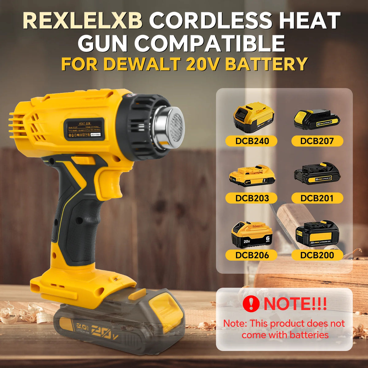 400W 550℃ Cordless Heat Gun for Dewalt 20V Battery with LCD Digital Display Hot Air Gun for Shrink Tubing (No Battery)