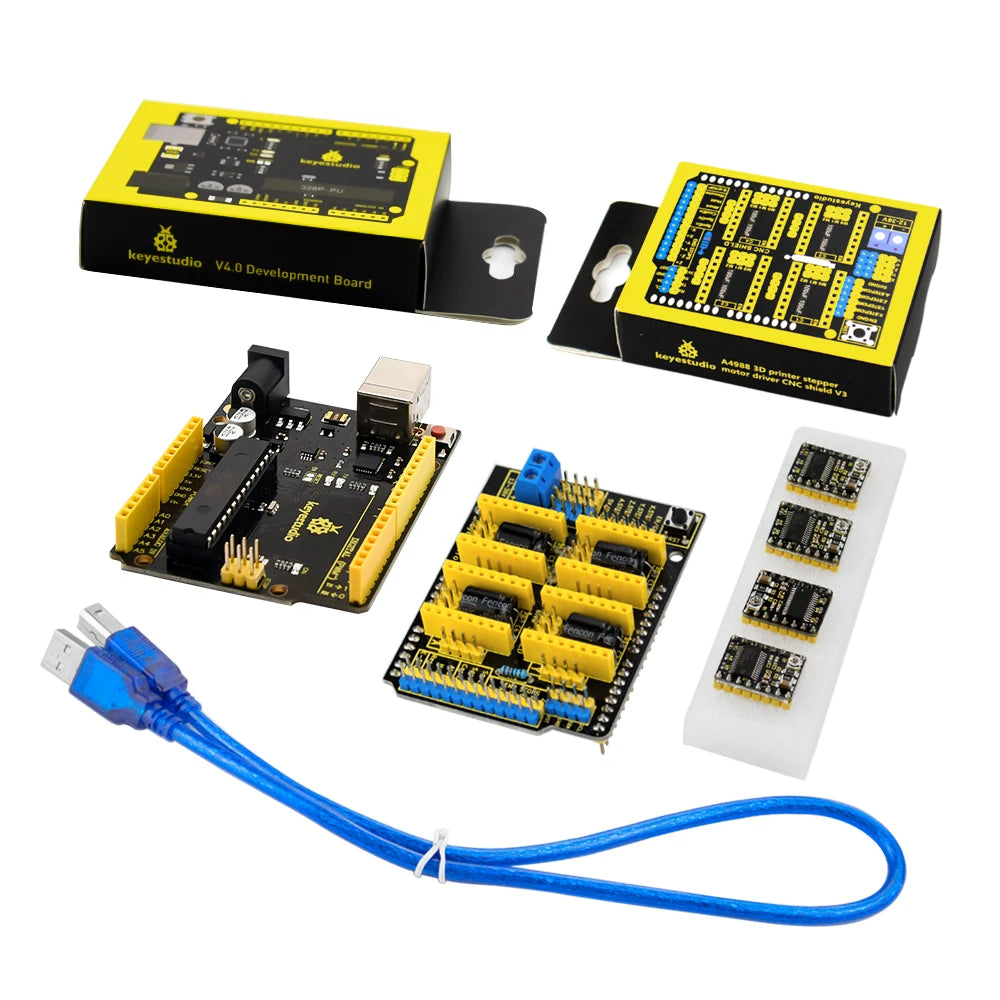 Keyestudio CNC Kit For Arduino CNC Shield V3.0+UNO R3+4pcs DRV8825 Driver +1pc USB Cable Compatible GRBL 0.8c Kit