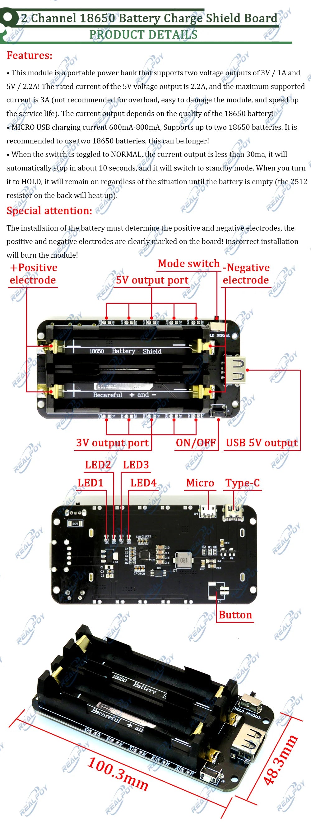 ESP8266 ESP32 Dual 18650 Lithium Battery Shield V8 5V 2.2A 3V 1A Mobile Power Bank Battery Charging Module Micro USB For Arduino