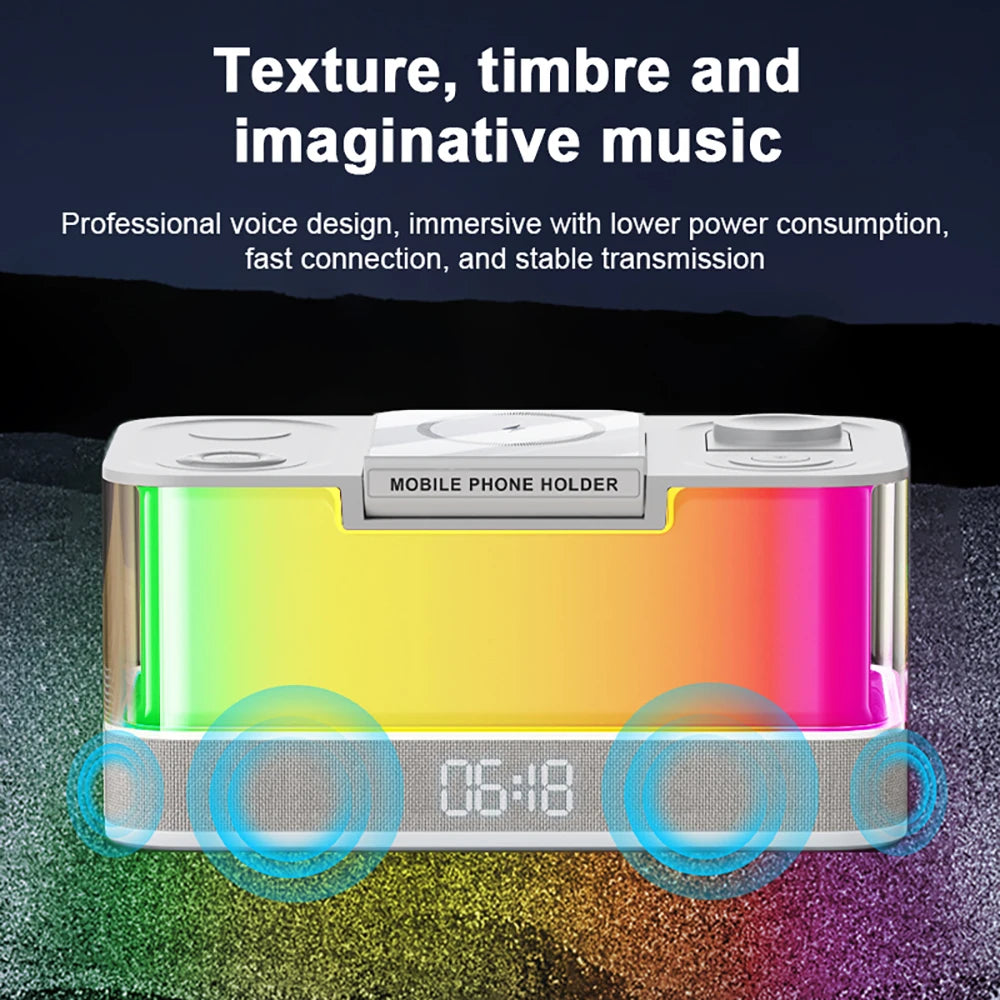 Domars Wireless Charger with Colorful Night Light and Built-In Audio Speaker Supports Fast Charging for Smartphones Earphones