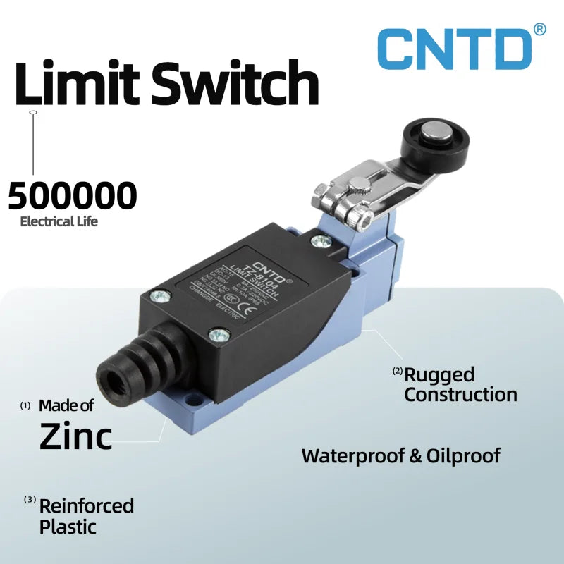 CNTD TZ-8104 Waterproof Roller Lever Limit Switch Self-Resetting Vertical Position Switch IP65 Industrial CE 10A 380V