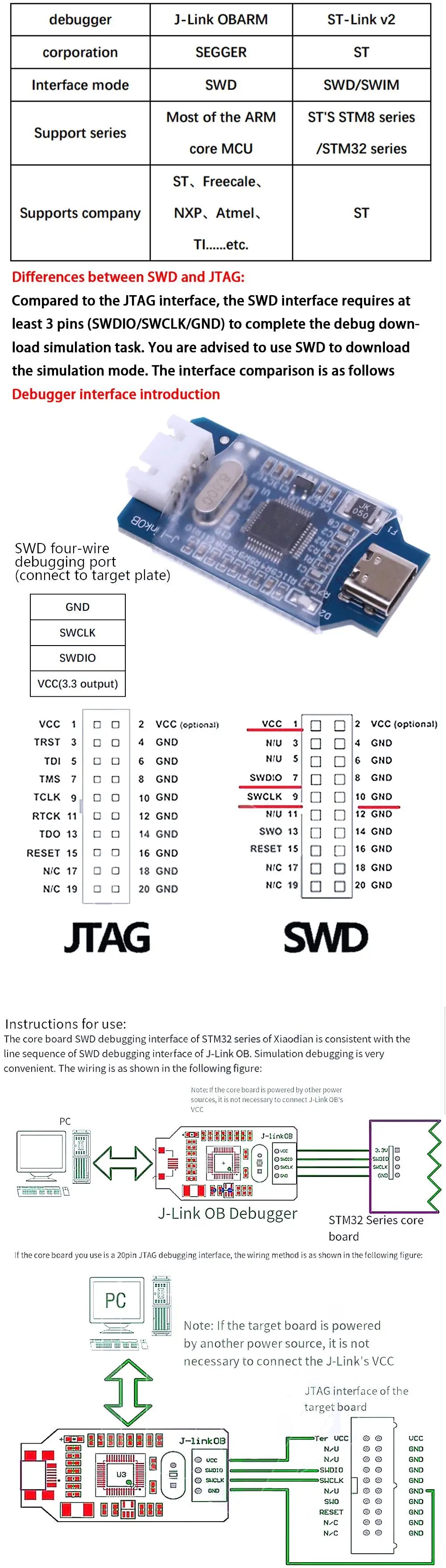Compatible For J-Link OB ARM Simulation Debugger SWD Programmer STM32 Download JLink Generation V8