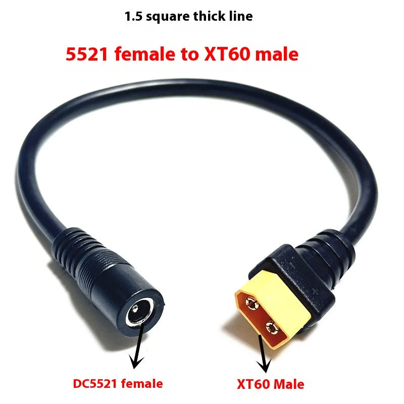 1.5 Square Ultra-soft XT60 Plug Male Female Connector to DC 5525/DC5521 Power Cable for Fly FPV Multirotor Field Repairs Apply