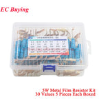 2600Pcs/150pcs 1/4W 1/2W 1W 2W 3W 5W Metal Film Resistor Assortment Kit 1% 0.25W 0.5W Resistance Set Electronic Components Kits