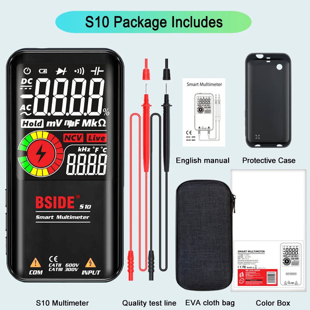 BSIDE Digital Multimeter Smart Electrician Tester USB Charge T-RMS DC AC Voltage Capacitance Ohm Hz NCV Professional Multitester