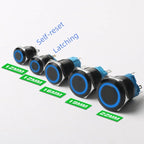 12/16/19/22MM black metal switch button self-locking latching reset power button start stop car motorcycle 6/12/24/220V on off