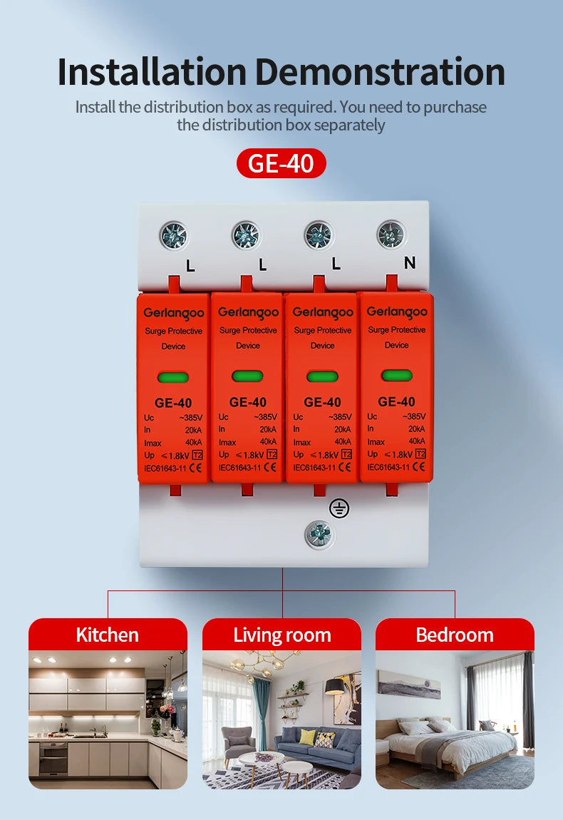 House Lightning Surge Protector AC SPD 1P 2P 3P 4P 40KA 60KA 220V 385V AC Protective Low-voltage Arrester Device ﻿