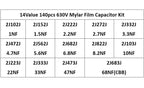 140PCS 14ValuesX10Pcs Mylar Film Capacitor Assorted Kit 630V 2J102J~2J683J 1nF~68nF Polyester 2J222J 2J152J