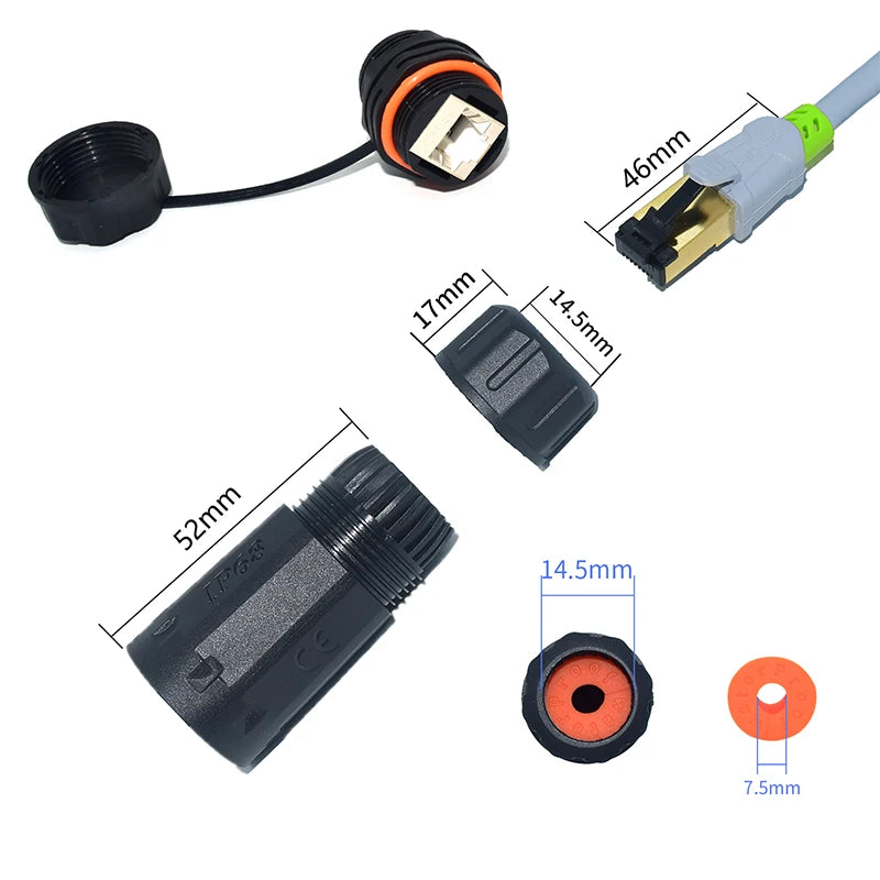 YXY Rj45 Waterproof Connector CAT5E/CAT6/CAT6A IP68 Waterpoof Network Extender Extension Panel Mount Quick Connector