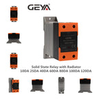 GEYA GSR2-1 SSR 10A 25A 40A 60A 80A 100A 120A Din Rail Mounted Solid State Relay SSR Single Phase With Heat Sink DD AA DA SSR