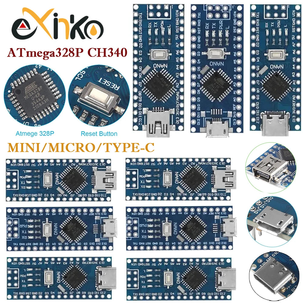 Nano 3.0  ATMEGA328P With the bootloader compatible controller CH340 USB driver Mini / Type-C / Micro 16Mhz for Arduino