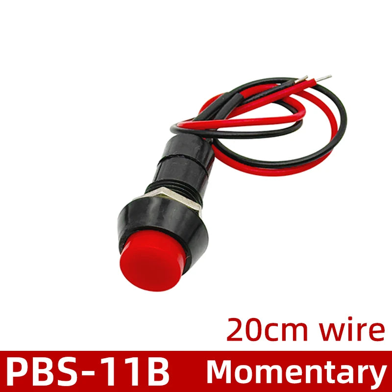 PBS-11A Self-locking Latching Switches 12mm PBS-11B Self-Reset Momentary Switches 2Pins 12mm Push Button Switch with Wire 20cm