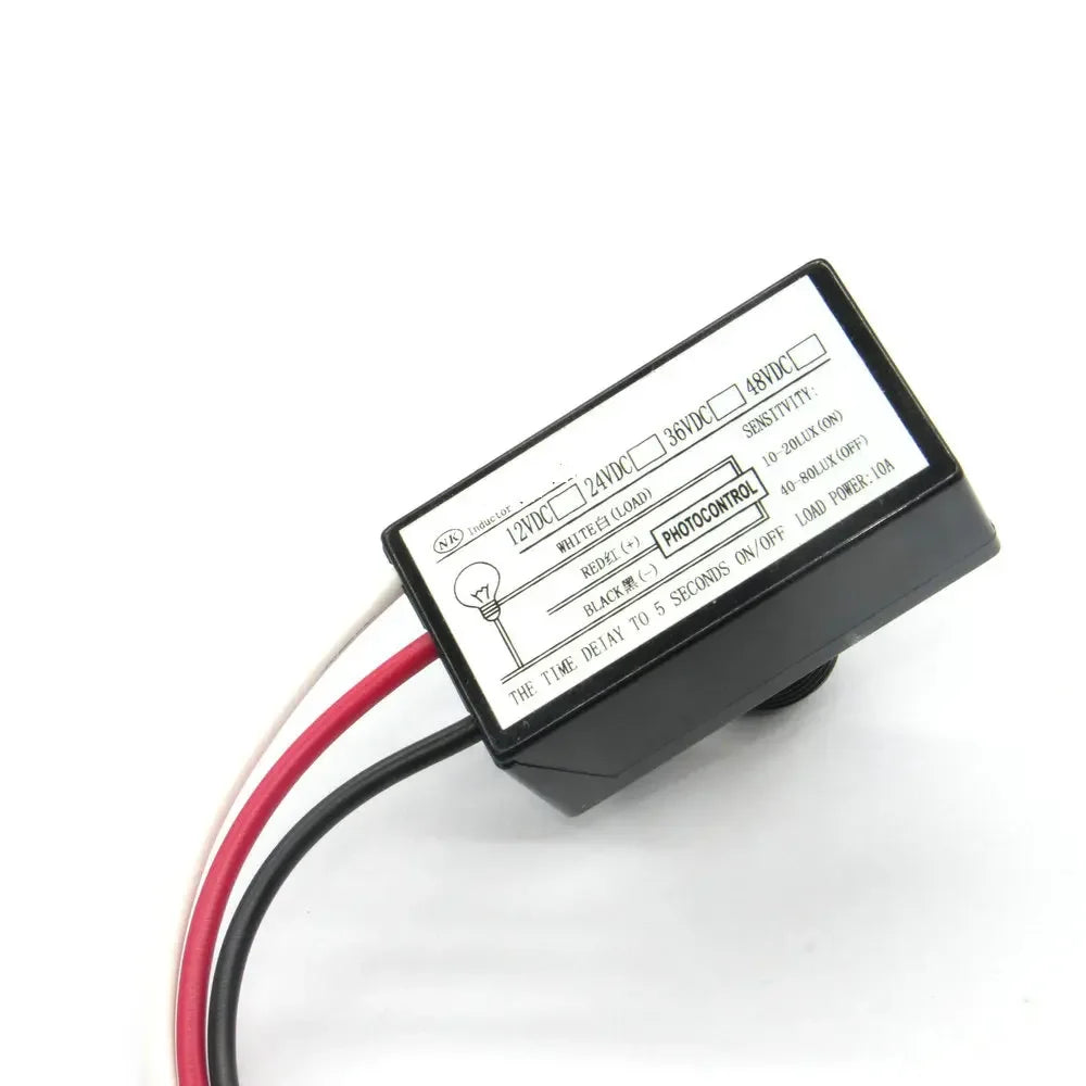 24V Automatic Dusk to Dawn Photocell Photo Control Light Sensor Switch for Hardwire Outdoor Lamp Posts, Black