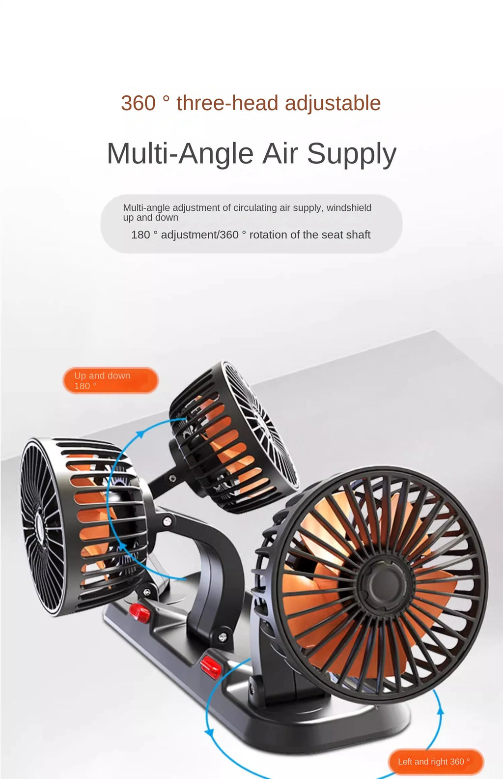 Car Fan 5V 12V 24V Car Cooling Fan 360° Adjustable Dual Head Air Fan USB 2Speeds Automotive Electric Fan For Dashboard RV Truck