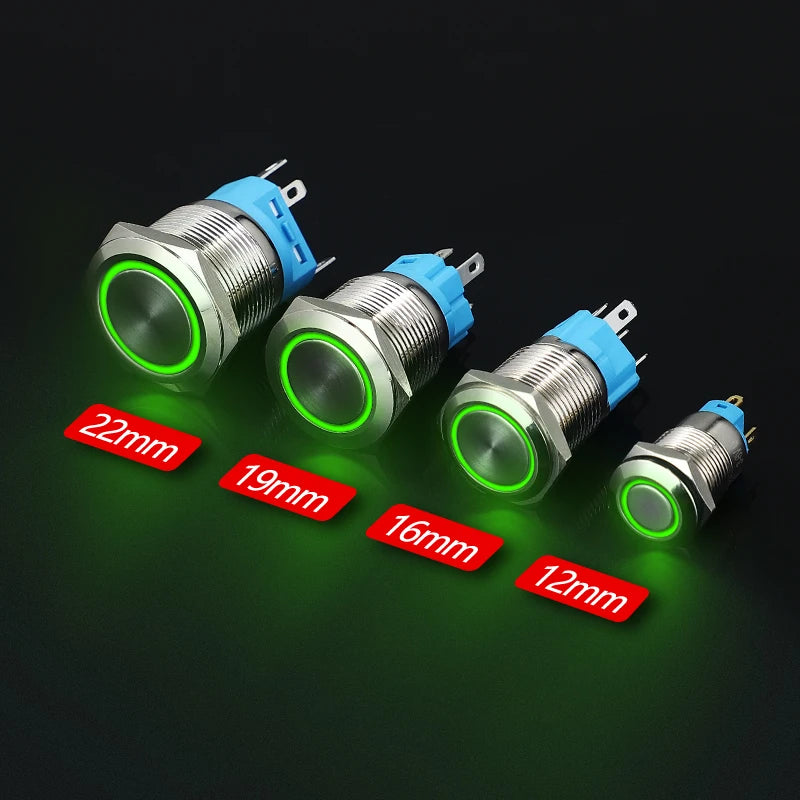 ABILKEEN 12/16/19/22MM LED Ring Illuminate Metal Push Button Switch 1NO1NC Momentary/Latching Power Control Push Button Switch