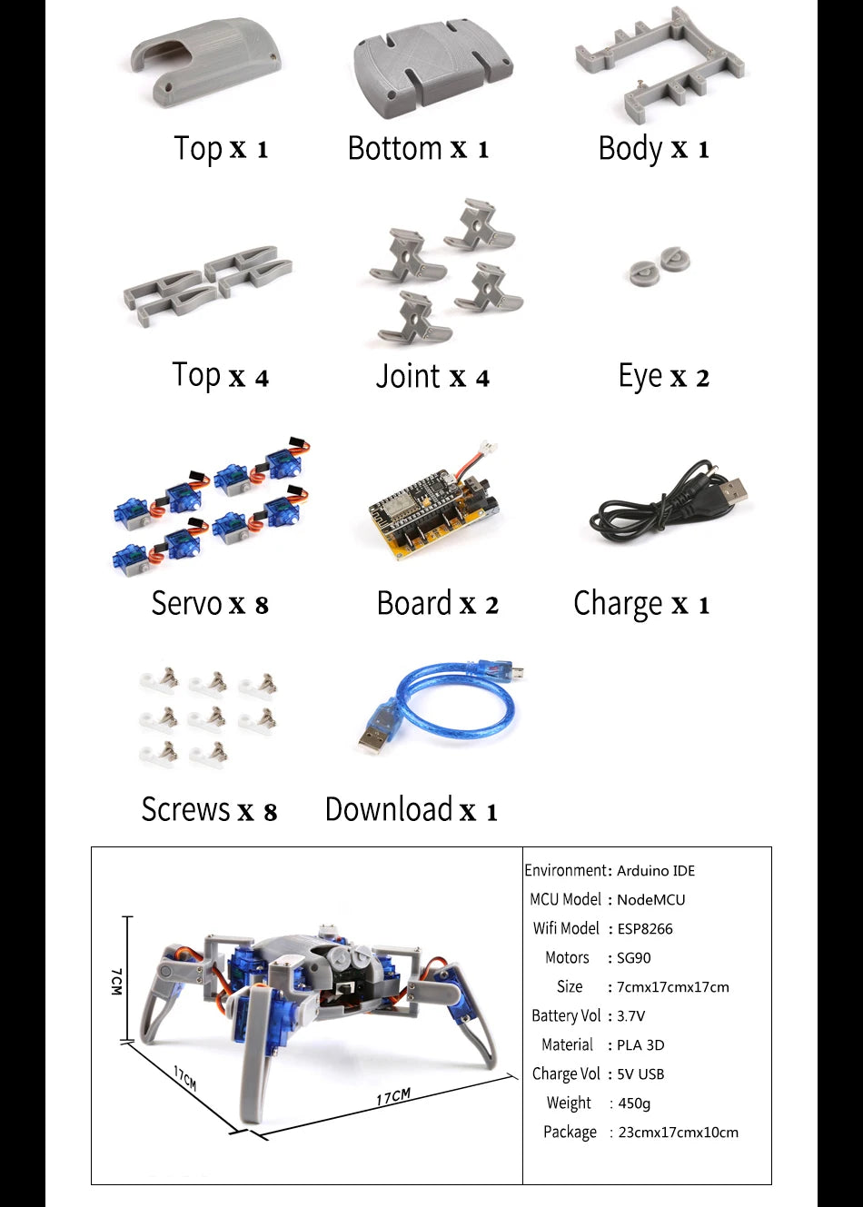Quadruped Spider Robot Arduino Esp8266 Nodemcu Open Souce Arduino Project stem kits for kids