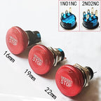 16mm 19mm 22mm Emergency Stop Metal Button Mushroom Head Push Button Stop Switch 1NO1NC 2NO2NC Latching Switch Retention On Off