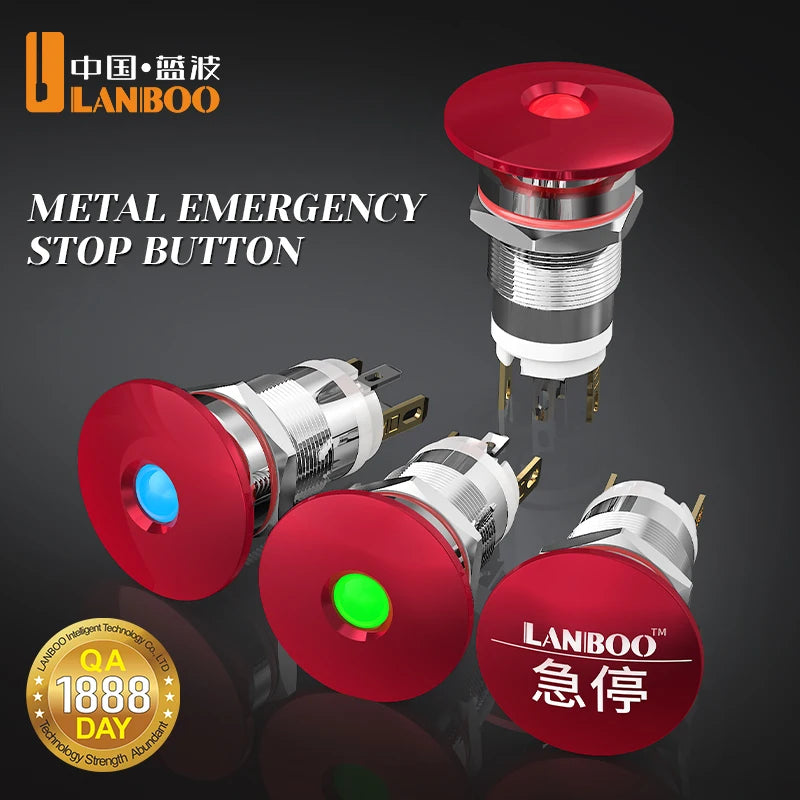 LB12E-M Mini Emergency Stop Button with LED Light Elevator Machine Tool Safety STOP Switch Self-locking / Momentary Selectable